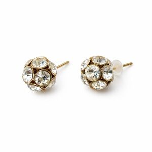 Crystal Ball Stud Earrings Gold Tone Rhinestone Sparkle Classic